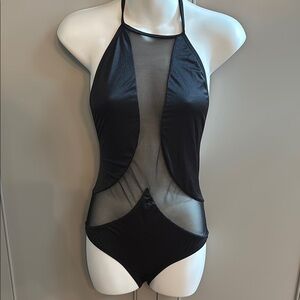 VICTORIA'S SECRET BLACK SMALL SHEER MESH NETTED ONE PIECE SWIMSUIT UNPADDED